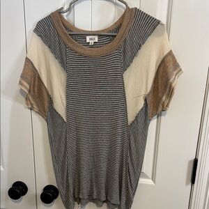 BKE Striped Short Sleeve Top - Black, Cream, Tan